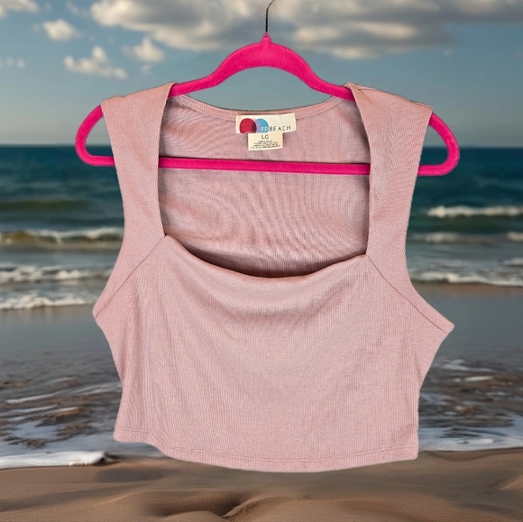 Free People Beach Womens Tank Top Sz L Cropped Pale Pink Ribbed Soft Relaxed - Picture 1 of 9